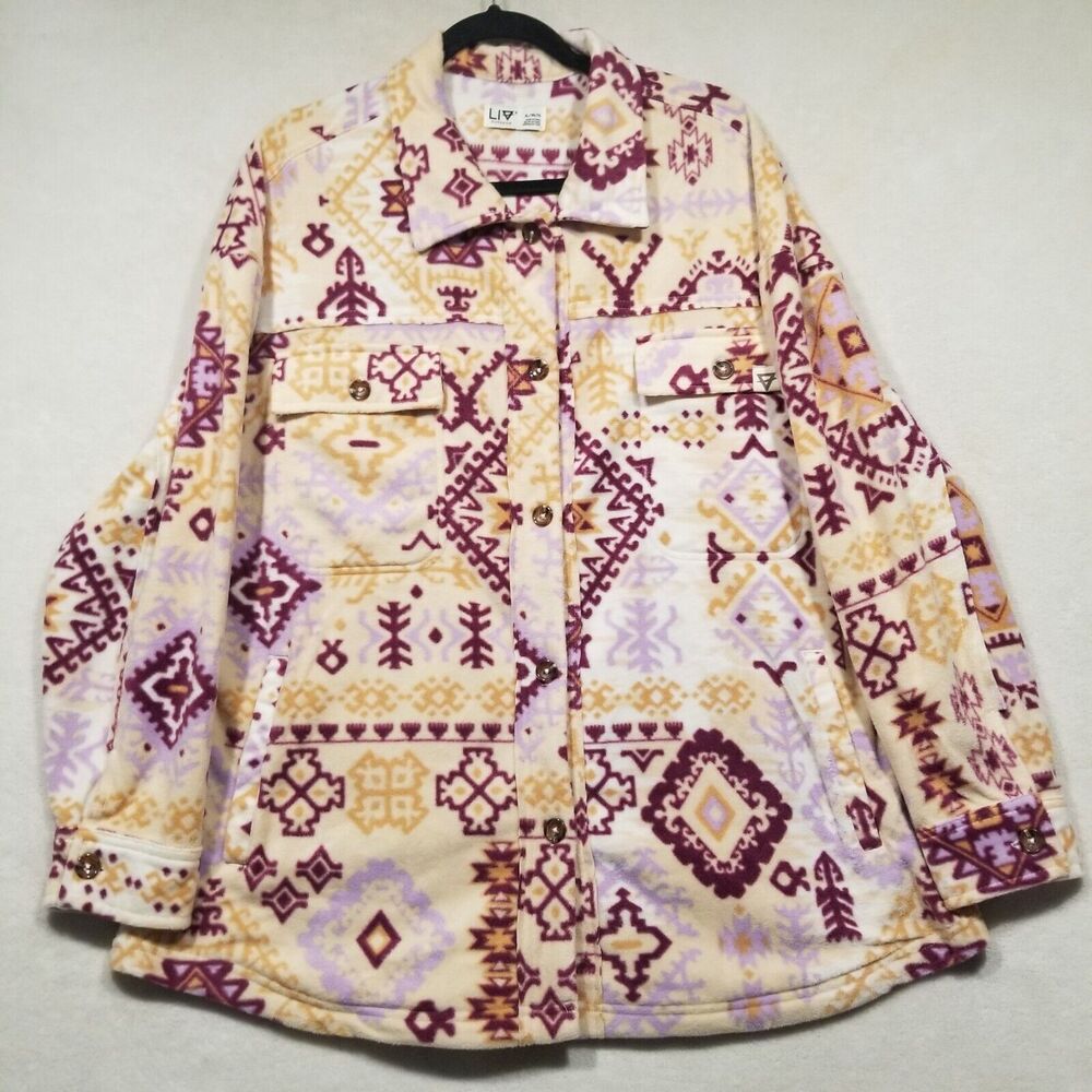 Liv Outdoor Womens XL Jacket Shacket Fleece Button Pockets Aztec Southwest Ranch